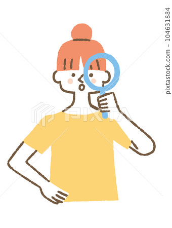 透過放大鏡看的年輕女子_color 104631884