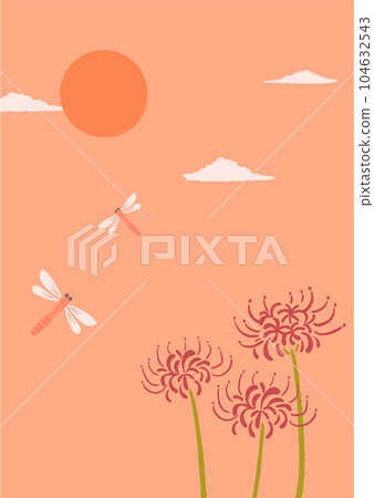 秋季紅蜻蜓和簇孤挺花圖 104632543