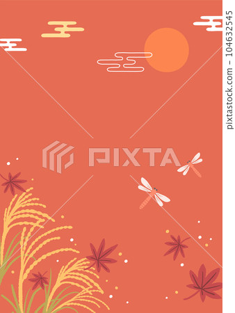 Illustration of autumn landscape and red dragonfly Illustration of autumn landscape and red dragonfly 104632545