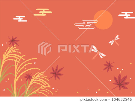 Illustration of autumn landscape and red dragonfly Illustration of autumn landscape and red dragonfly 104632546