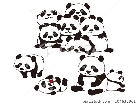 hand drawn illustration of parent and child panda 104632961