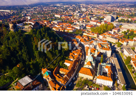 Panorama of the Slovenian capital Ljubljana in morning 104633091