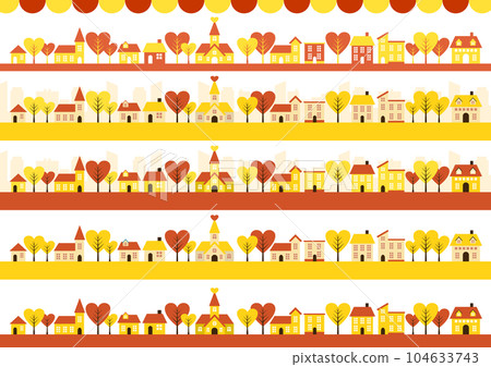 Normal version Autumn cityscape line set with heart-shaped trees Normal version Autumn cityscape line set with heart-shaped trees 104633743