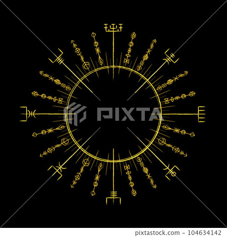 Norse viking yellow Vegvisir symbol circle Norse viking yellow Vegvisir symbol circle 104634142