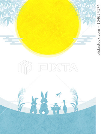 Japanese-style background frame for moon viewing Full moon, autumn leaves and back view of rabbit (vertical) Japanese-style background frame for moon viewing Full moon, autumn leaves and back view of rabbit (vertical) 104634174