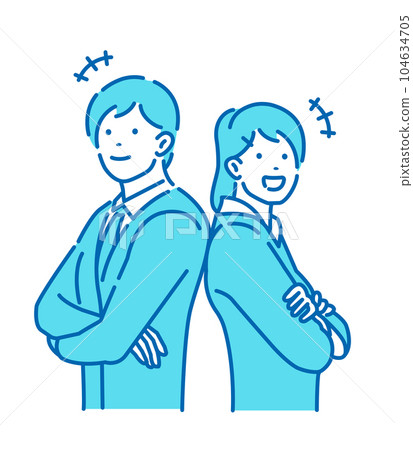 New employees, young male and female office workers (arms folded, confidence, motivation) vector illustration New employees, young male and female office workers (arms folded, confidence, motivation) vector illustration 104634705