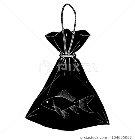 Goldfish in a goldfish scooping bag / silhouette 104635092