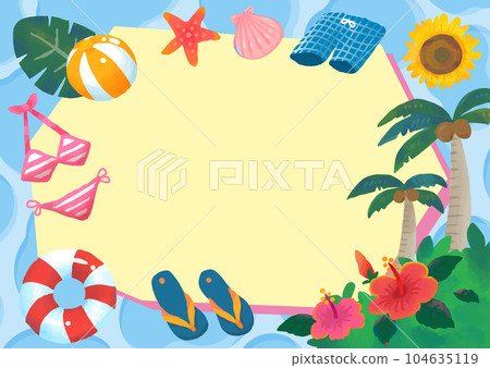 手繪炫麗水面繽紛夏日框架(橫) 手繪炫麗水面繽紛夏日框架(橫) 104635119