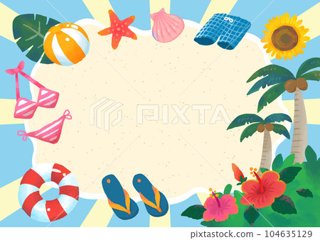 Hand-drawn dazzling and fun summer frame (sand beach) Hand-drawn dazzling and fun summer frame (sand beach) 104635129