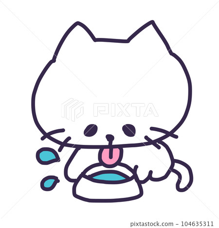 Illustration of a cute white colored kitten drinking water Illustration of a cute white colored kitten drinking water 104635311