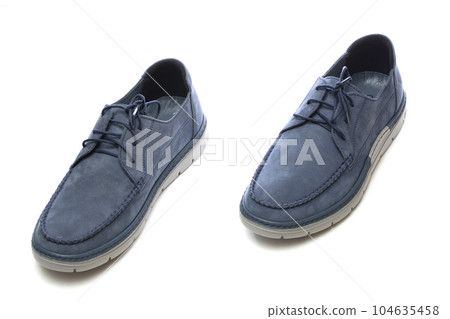 Blue leather men's shoes on a white background 104635458