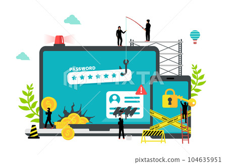 互聯網安全/網絡犯罪(黑客攻擊/信息洩露)矢量圖 互聯網安全/網絡犯罪(黑客攻擊/信息洩露)矢量圖 104635951