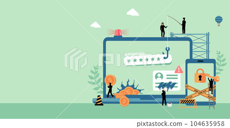 互聯網安全/網絡犯罪(黑客/信息洩露)矢量橫幅插圖 互聯網安全/網絡犯罪(黑客/信息洩露)矢量橫幅插圖 104635958