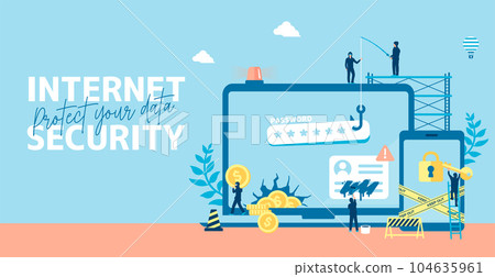 Internet security / cyber crime (hacking / information leakage) vector banner illustration Internet security / cyber crime (hacking / information leakage) vector banner illustration 104635961