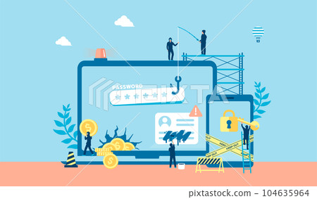 互聯網安全/網絡犯罪（黑客/信息洩露）矢量橫幅插圖 104635964