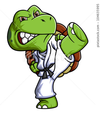 Cartoon little turtle training karate of illustration 104635995