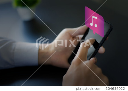 Music on smartphone Music app icon Smartphone and music app 104636022