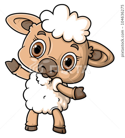 Cartoon funny little sheep posing of illustration 104636275