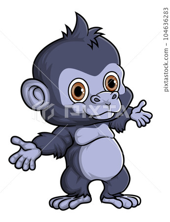 Cartoon funny little gorilla posing of illustration Cartoon funny little gorilla posing of illustration 104636283