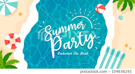 夏季派對/夏季、大海、海水浴水平矢量橫幅插圖（複製空間） 104636291