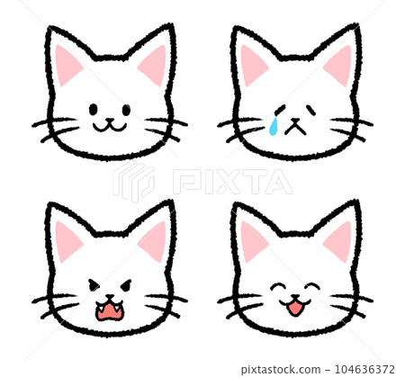 White cat facial expression set 104636372