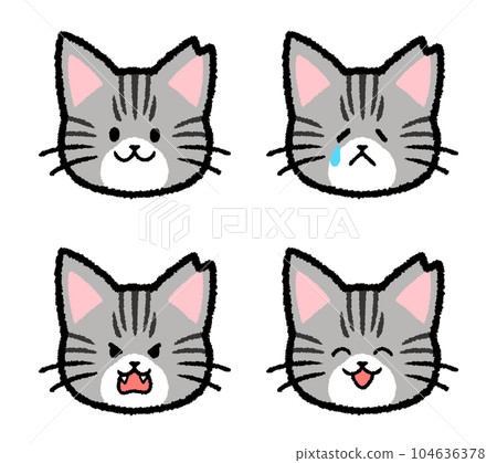 Facial expression set of a female Sabatra cat whose ears have been cut 104636378