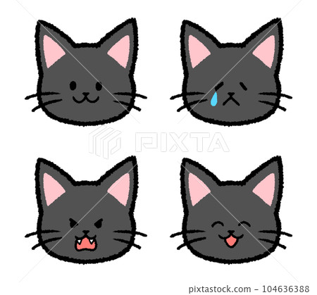 Black cat facial expression set 104636388