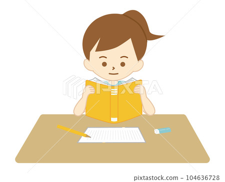 girl reading a book for homework 104636728