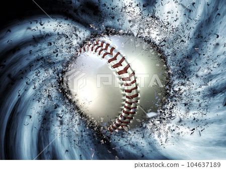 3d illustration of a baseball ball spewing smoke 3d illustration of a baseball ball spewing smoke 104637189