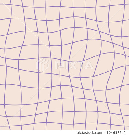 Groovy Checkered Seamless Pattern With Lilac Wavy Lines. Psychedelic Abstract Background in 1970s Retro Style Groovy Checkered Seamless Pattern With Lilac Wavy Lines. Psychedelic Abstract Background in 1970s Retro Style 104637241
