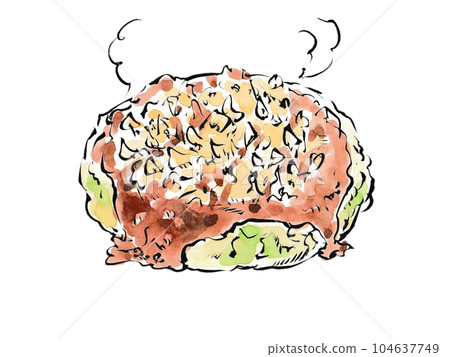 Hot okonomiyaki popular at food stalls with appetizing sauce Hot okonomiyaki popular at food stalls with appetizing sauce 104637749