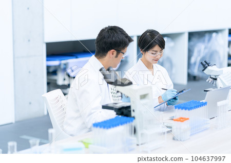 Researchers having a meeting at the laboratory Researchers having a meeting at the laboratory 104637997