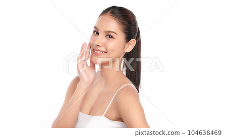 Beautiful young asian woman with clean fresh skin on white background, Face care, Facial treatment, Cosmetology, beauty and spa, Asian women portrait. Beautiful young asian woman with clean fresh skin on white background, Face care, Facial treatment, Cosmetology, beauty and spa, Asian women portrait. 104638469