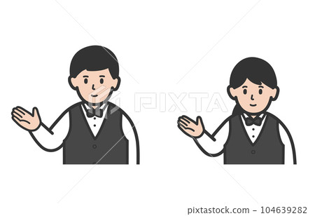 Illustration of the upper body of a male and female clerk who guides Illustration of the upper body of a male and female clerk who guides 104639282