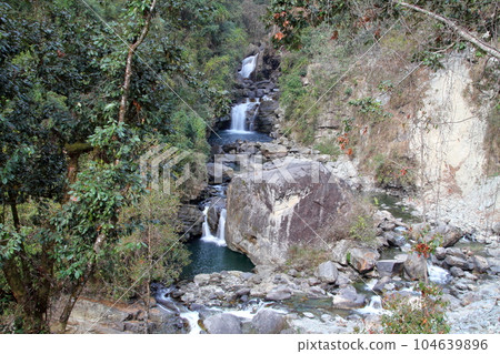 Mountain stream scenery along the Annapurna trekking course in the Himalayas, Nepal, South Asia Mountain stream scenery along the Annapurna trekking course in the Himalayas, Nepal, South Asia 104639896
