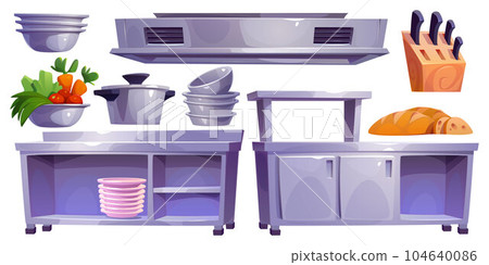Restaurant kitchen interior with furniture 104640086