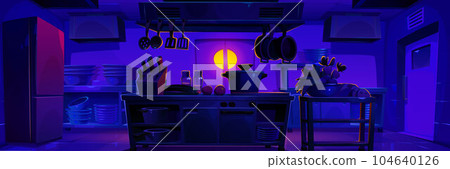 Restaurant kitchen interior at night 104640126