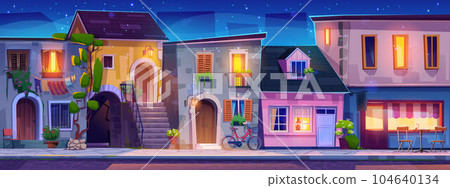 Night italy street with bicycle, light in window 104640134