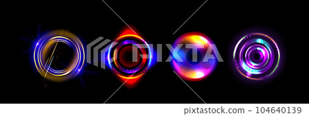 Set of round light flares with light glow 104640139