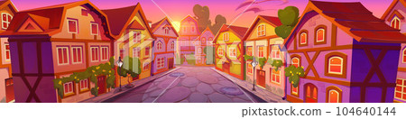 Medieval germany town street with old house vector 104640144
