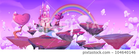 Purple fantasy sky with island and magic castle 104640146