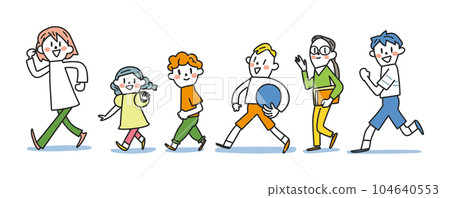 Energetic elementary school students from 1st grade to 6th grade set illustration material 104640553
