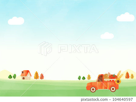 Autumn landscape and red truck 104640597