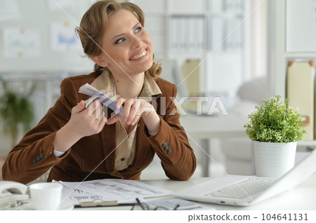 Portrait of smiling young businesswoman 104641131