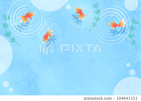 金魚和水生植物夏季清爽矢量圖背景 104641151