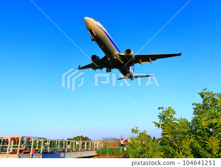 [Osaka Prefecture] Jet aircraft seen from the Senri River bank 104641251
