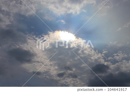 Blue sky, clouds, sun, sky only Blue sky, clouds, sun, sky only 104641917