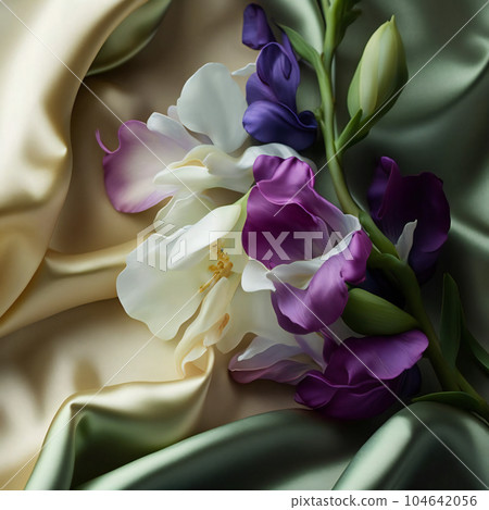 gladiolus flower on silk close up white purple pink gladiolus flower on silk close up white purple pink 104642056