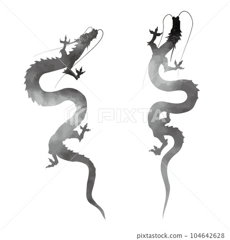 Silhouette of a dragon rising to the sky (Ink painting style / Dragon year New Year's card illustration material) Silhouette of a dragon rising to the sky (Ink painting style / Dragon year New Year's card illustration material) 104642628