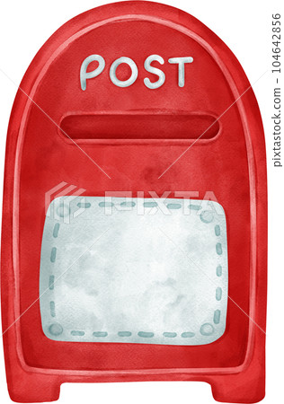 Vintage Red Postal Mailbox, Whimsical Watercolour Illustration 104642856